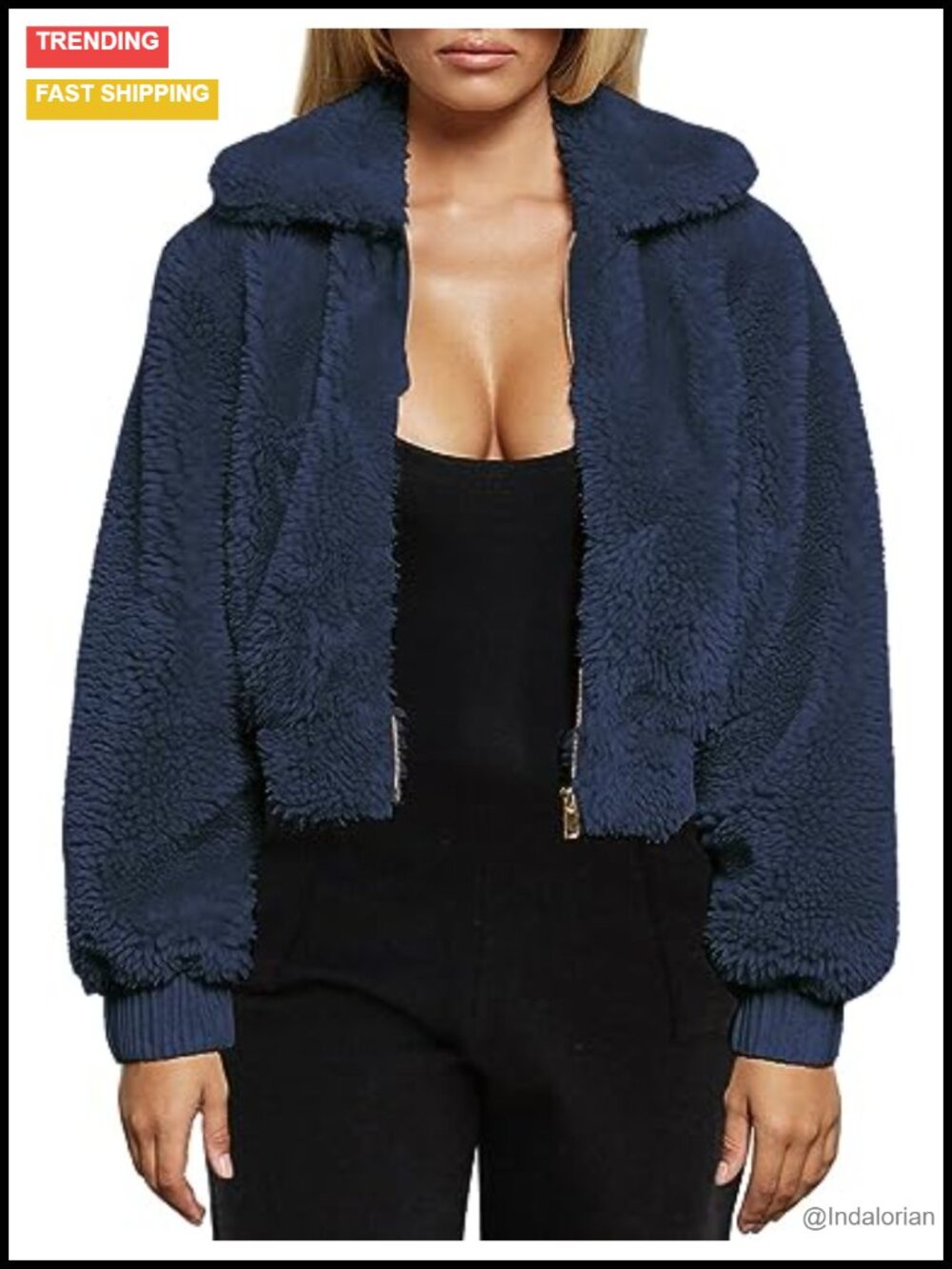 Faux Fur Cropped Zip Up Teddy Jacket with Pockets